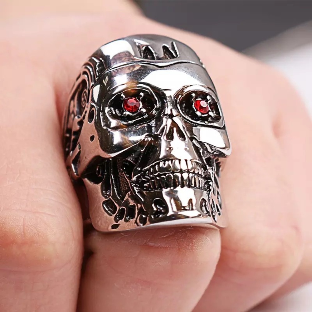 Terminator Red Crystal Skull Ring